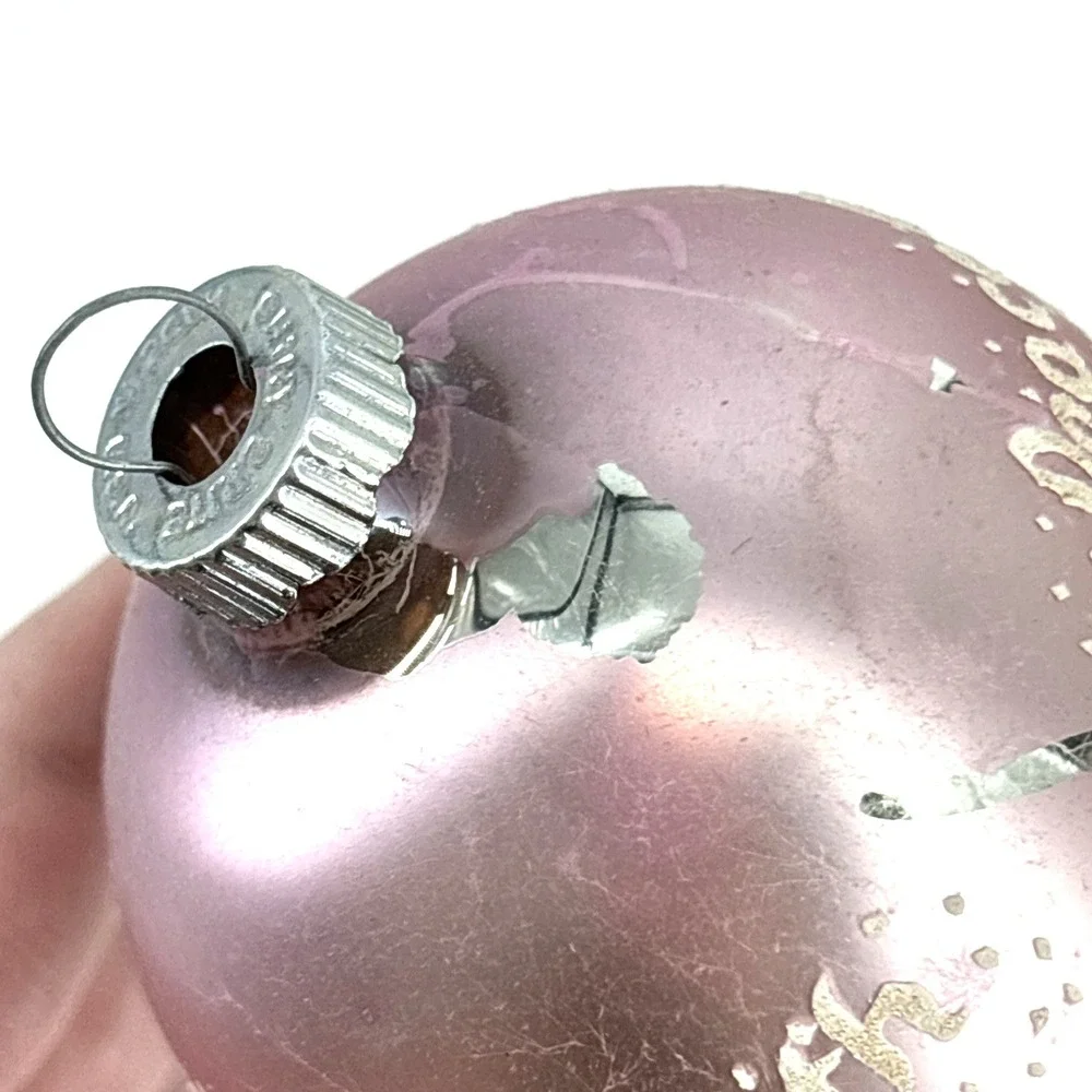 Vintage Shiny Brite Peace On‎ Earth Farm Stencil Lilac Glass Christmas Ornament